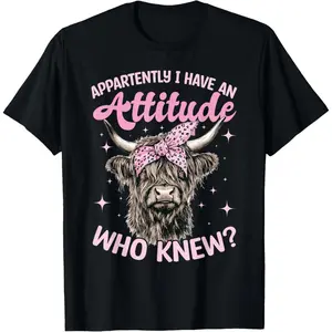 100 Percent Cotton Unisex Scottish Highland Cow T Shirt Featuring I Have An Attitude Statement