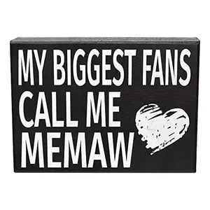JennyGems 'My Biggest Fans Call Me Memaw' Wooden Sign - Gift for Memaw, Shelf Decor and Wall Hanging, Made in USA