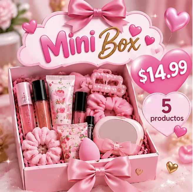 Pink Mini Beauty Box, 5-Piece Multi-Item Mini Makeup Set - Self-Treat Kit with Makeup Products