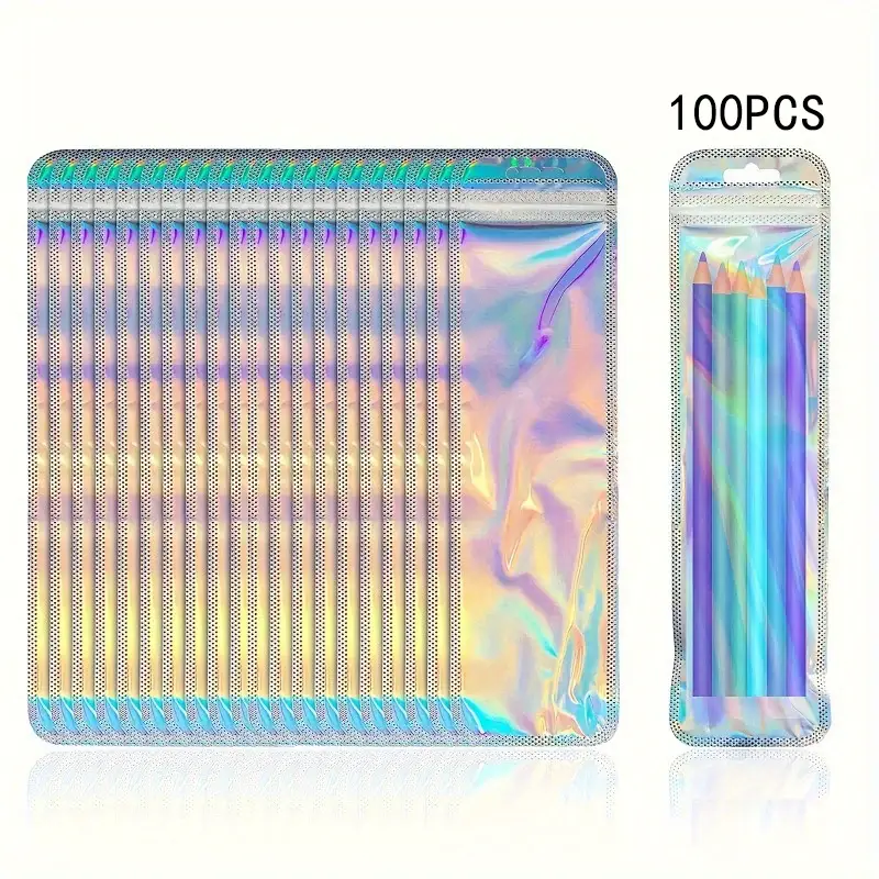 100 Bags Holographic Packing Bags Resealable Foil Ziplock Pouch Bag Multiple Size Colors Ships from California Organiser Plastic Set Window Shiny Loll