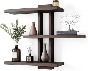 Variable Wood Floating Shelves Set of 3, Wall Cube Shelves 28.35" Max, Wall Shelves for Living Room Bathroom Bedroom - Dark Walnut Color - 28.35" x 23" x 5.9" Max