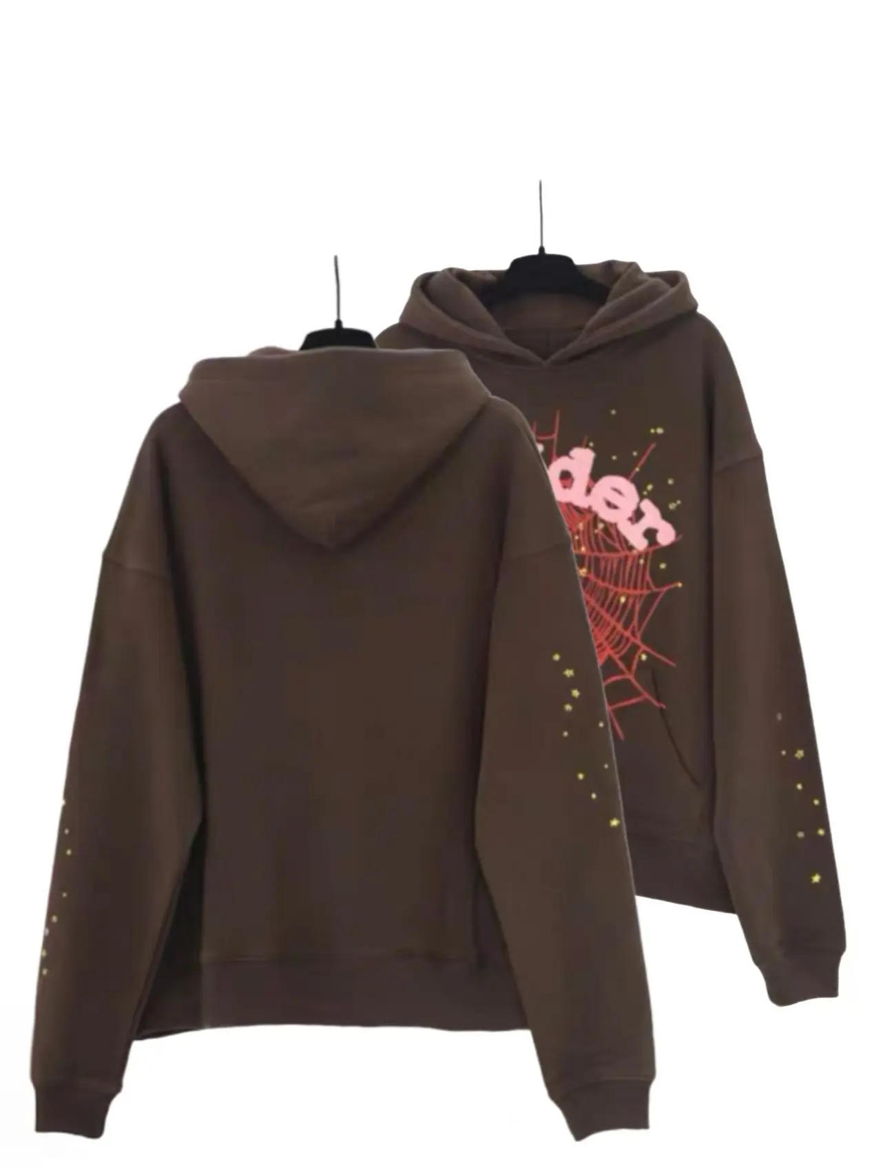 Men's Fitted Hooded Sweatshirt - Spider Web Pattern, Letter Print, Colorful Stars, Street Punk Style, Fall & Winter Graphic Pullover Menswear Stylish Outfits Unisex Sweater