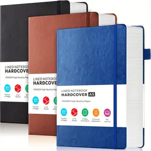 320 Pages 3 Pack A5 Hardcover Leather Lined Journal Notebook, Classic Ruled 100GSM Premium Thick Paper, 5.7 X 8.4in with Inner Pocket for Work Note Taking