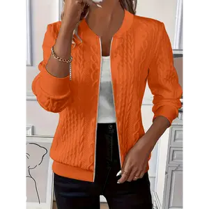 Stylish and Elegant Casual 2025 Autumn-Winter New Arrival Solid Texture Fabric Zip-Up Long Sleeve Baseball Collar Women's Jacket
