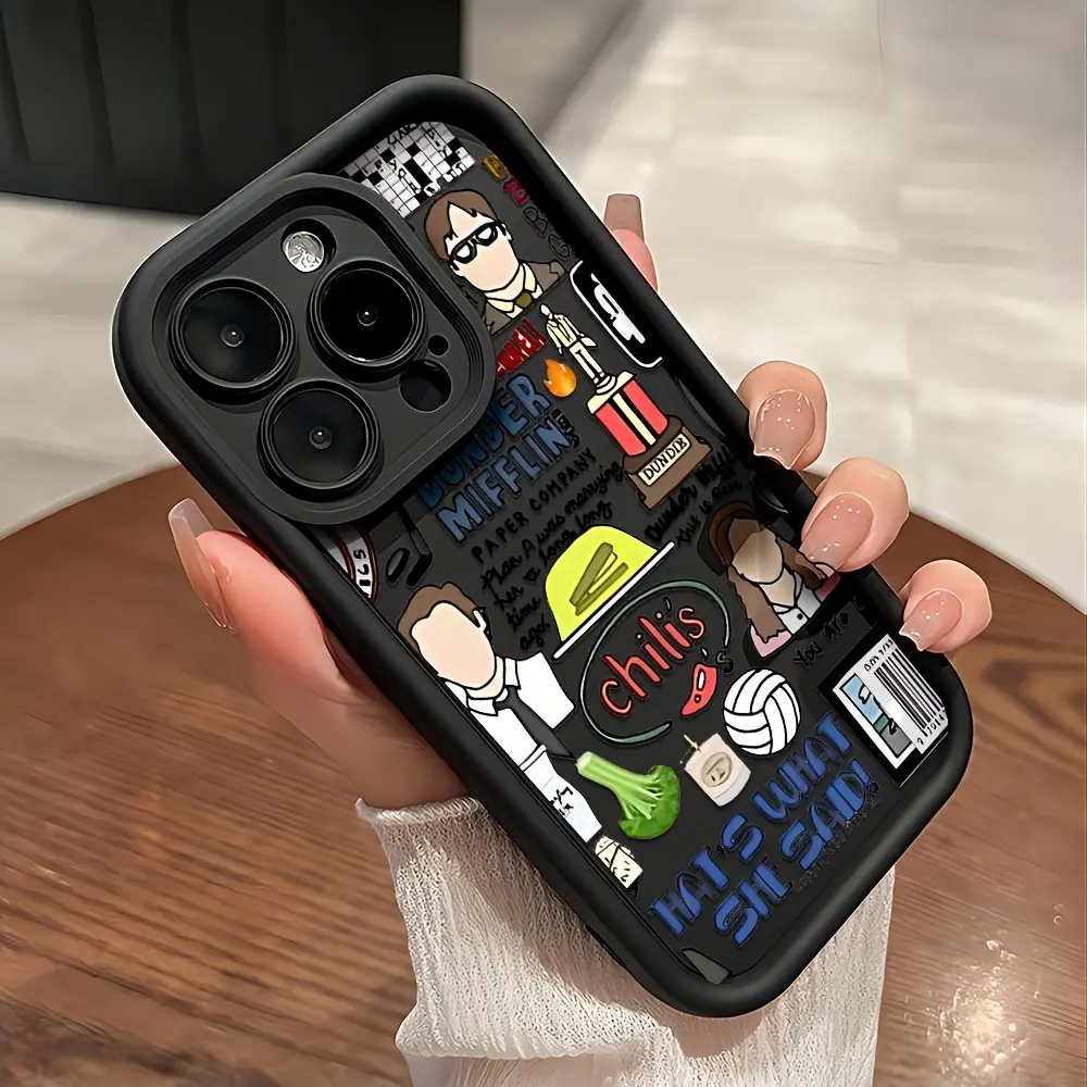 The Office TV Show Cartoon Graffiti Plastic Smartphone Case - Shockproof Soft TPU Back Casing, Protective Handheld Device Accessory for iPhone 16,15,14,13,12,11 Pro Max, Mini, XR, XS, X,7,8 Plus