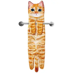 Cute Cat Face Towel for Bathroom & Kitchen, Adorable Decorative Hanging Hand Towels, Unique Housewarming Gift for Women, Mothers Day Present, Absorbent Drying Towel