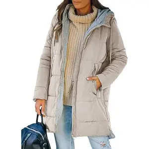 Womens Warm Puffer Down Jacket Hooded Winter Lightweight Mid Quilted Coat with Pockets