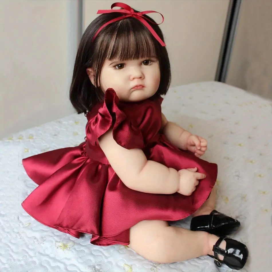 BZDOLL Reborn Baby Doll, 24-Inch Lifelike Princess with Soft Vinyl Limbs and Cloth Body, Red Dress, Ideal for Ages 3+, Collectible Vinyl Baby Doll for Play and Gifts