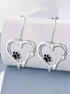 Cute Heart Shaped Paw & Bone Design Dangle Earrings, Fashion Jewelry for Women, Casual Trendy Jewelry, Daily Clothing Decor, Trendy All-match & Exquisite Jewelry for Birthday Gift, Valentine's Day, Gift, Jewelry Gifts