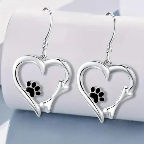 Cute Heart Shaped Paw & Bone Design Dangling Earrings, Dainty Fashion Jewelry for Women, Daily Clothing Decor, Trendy All-match & Exquisite Jewelry for Birthday Gift, Valentine's Day, Gift, High Quality Earrings, Jewelry Gifts