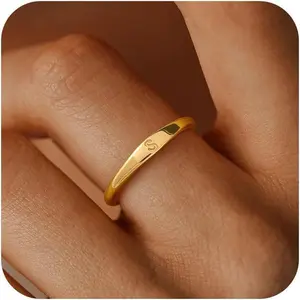 Gold Initial Rings for Women Non Tarnish 14K Gold Plated Stackable Letter Ring Dainty Pinky Wedding Bands Thumb Rings Thin Knuckle Stacking Cute Capital Letter Alphabet Jewelry Gifts Size 6-10