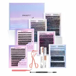 MAGEFY Lash Cluster Kit,Eyelash Extension Combo Set with Gift Box – 6 Boxes Cluster Lashes + Eyelash Curler + Tweezers + Lash Brush + Lash Glue – Thick Curling Manga-Style Lashes for Party & Daily Use – Travel-Friendly Makeup Essential & Beauty Gift Set