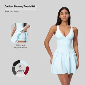 NVWA Women's Summervibes Sexy V-Neck Strappy Sleeveless Athletic Cut Dress - Fitted Waist, Open-Back, Soft Stretch Nylon Fabric, Cooling Quick-Drying, Figure-Flattering for Casual Wear, Workouts, Dresses
