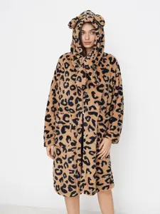Cider Fleece Hooded Leopard Print Oversized Robe