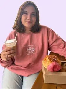 Slow Mornings Club Embroidered Crewneck - Coffee Mindfulness Lover Pink Cotton Women's Sweatshirt