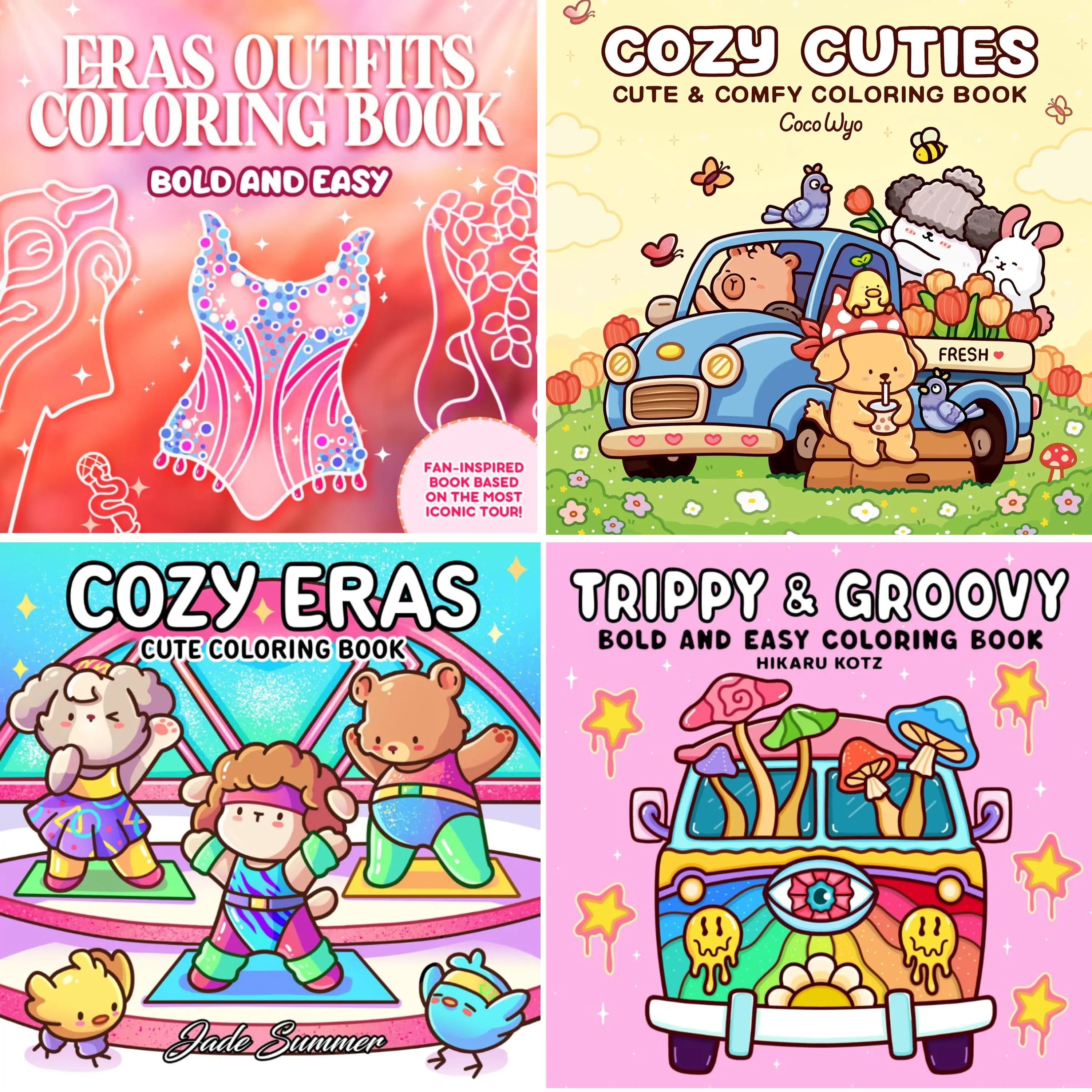 Top 4 Bold & Easy Coloring Books for Adults Teens and Kids Showcasing Adorable Bold and Simple Designs Compact 8.5 x 8.5-inch Size High-Quality Prints,perfect gift for every occasion