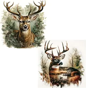 5D Full Drill Diamond Painting Set, 2-Piece Whitetail Deer Art, Rustic Forest Buck Portrait & Cabin Scene DIY Wall Decor