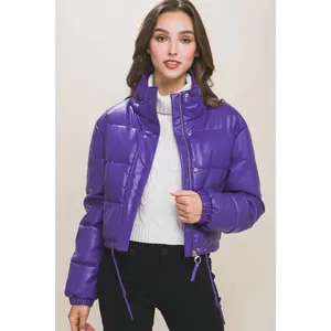 Faux Leather Puffer Jacket Purple