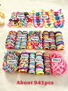 941pcs Girls' Hair Accessory Set. Includes Hair-Friendly Ties, Realistic Butterfly Clips, Small Claw Clips for Stray Hair & Star Side Clips for Bangs. Perfect for Daily Matching, Commuting, School, Performances & Parties. Great for Hairstyle Creativity.