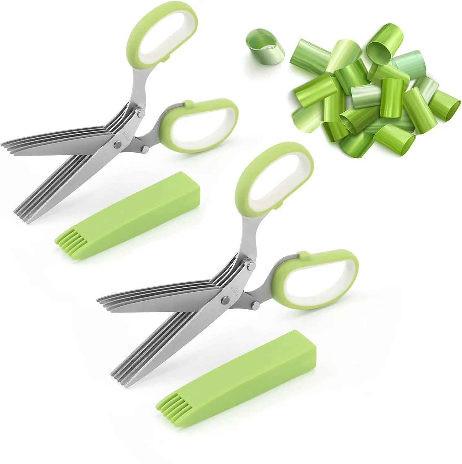 2 Pairs Herb Shears, 5 Blade Kitchen Salad Scissors Stainless Steel with Cover, Herb Scissors Upgrated Grinding Kitchen Shears for Chopping Cilantro Scallion & Salad