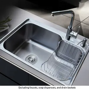 2024 1 count 304 Stainless Steel Single Basin Sink Single Sink Stainless Steel Kitchen Household Washbasin Dishwashing Sink