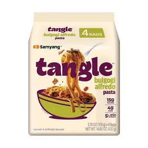 SAMYANG Tangle Bulgogi Afredo Tangluccine 3.8 oz * 4pc Korean Inspired Fettuccine with Creamy Bulgogi Sauce Instant Noodles 4-Pack