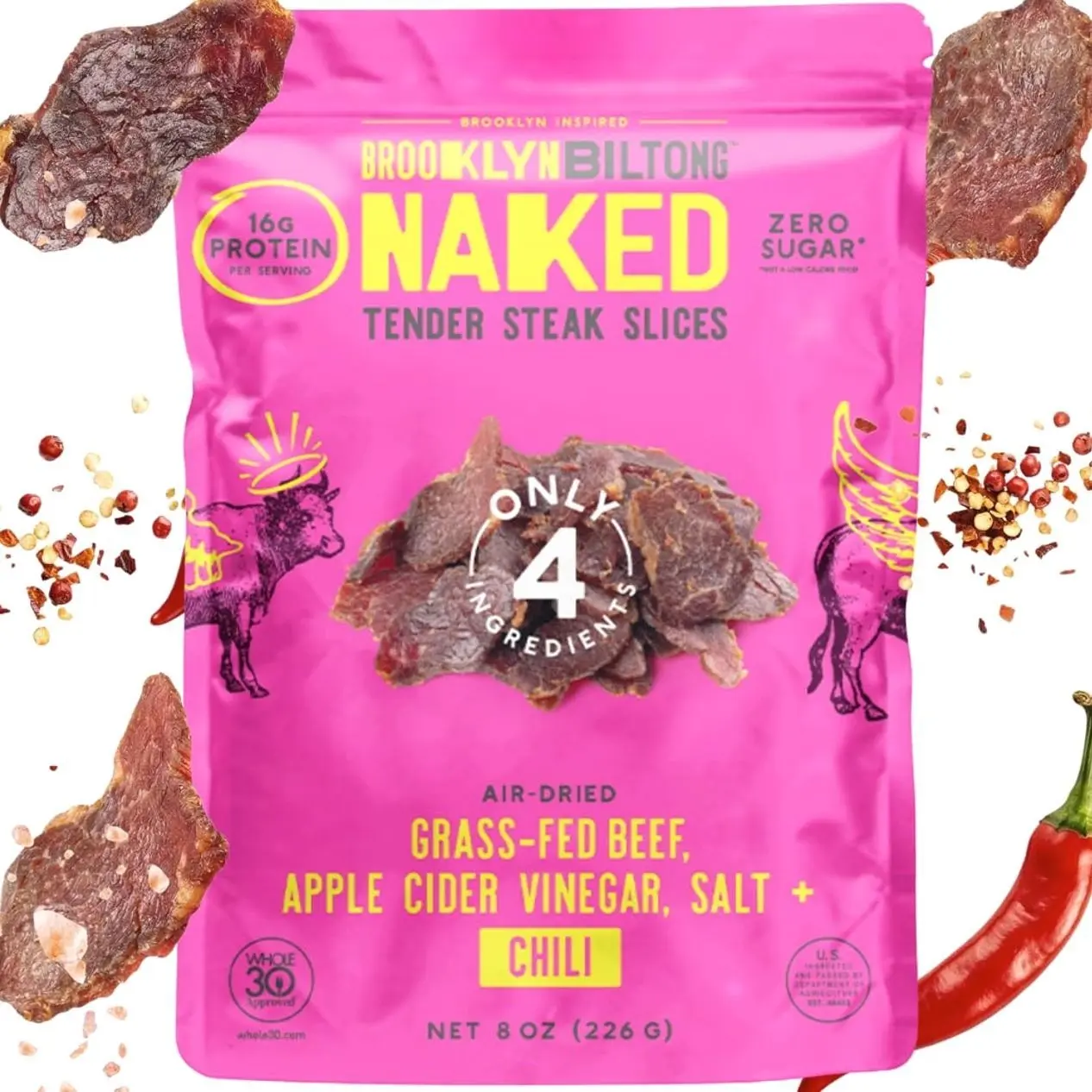Brooklyn Biltong Air Dried Grass Fed Beef Snack, South African Beef Jerky (8 oz, Pack of 1) - Whole30 Approved, Paleo, Keto, Gluten Free, Sugar Free, Made in USA - (Peri Peri)