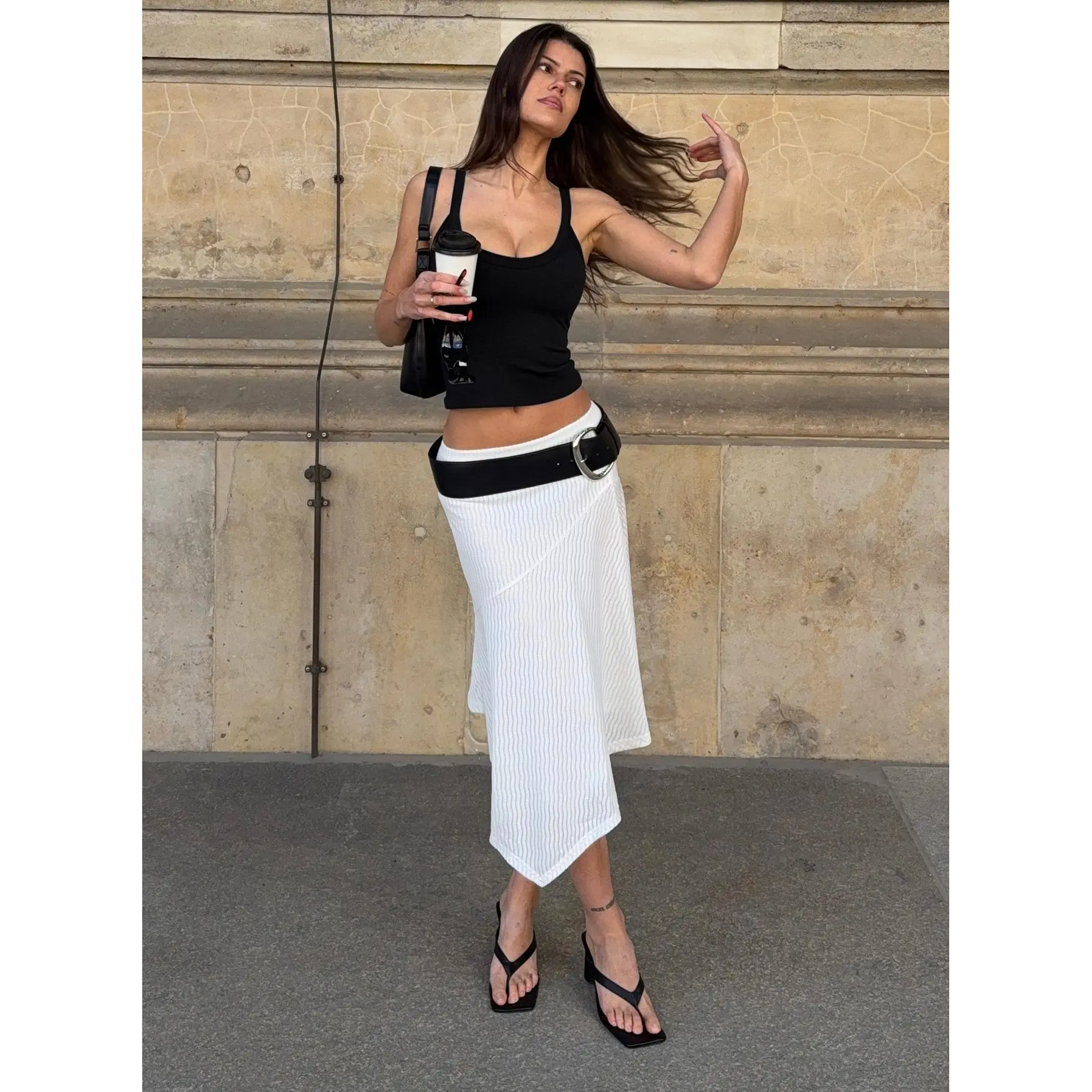 Adrea Asymmetrical Midi Skirt White