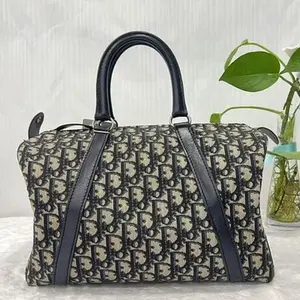 Pre-owned Christian Dior Vintage Oblique Monogram Canvas Handbag Black Leather Trim