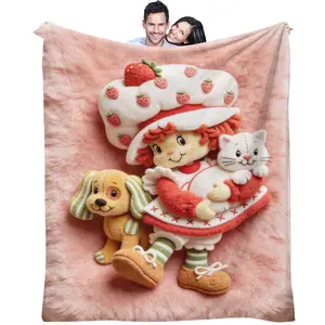 Strawberry Girl Cute Cartoon Pattern, Soft and Warm Lightweight Plush Throw, Decorative Throw Blanket, Perfect for Beds, Sofas, Cars, and Room Decor, an Ideal Gift for Fall and Winter.