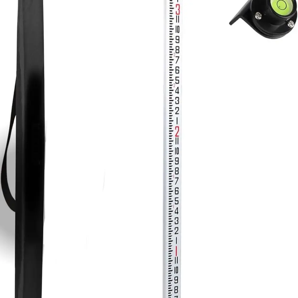 14 FT Dual-Sided Aluminum Measuring Ruler, 8ths Graduation, 4-Section Telescopic Hardware Rod with Carrying Case