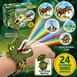 Kids Dinosaur Projection Watch Toy with 24 High-Definition Dino Image Slides, Interactive Dinosaur Digital Wrist Watch and Flashlight. Fun STEM Learning Toy for Boys Girls. Flip-Top Cover, Multi-Colored Animal Image Projector. Educational Gift for All Age
