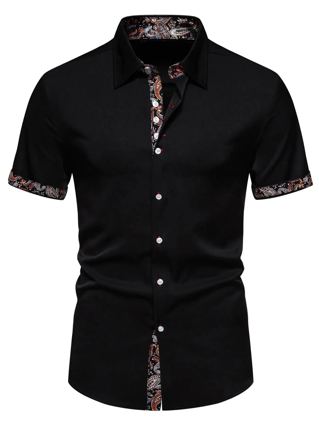 Men's Paisley Print Button Front Shirt, Casual Regular Fit Short Sleeve Collared Top for Summer, Men's Clothes for Work Business Outdoor