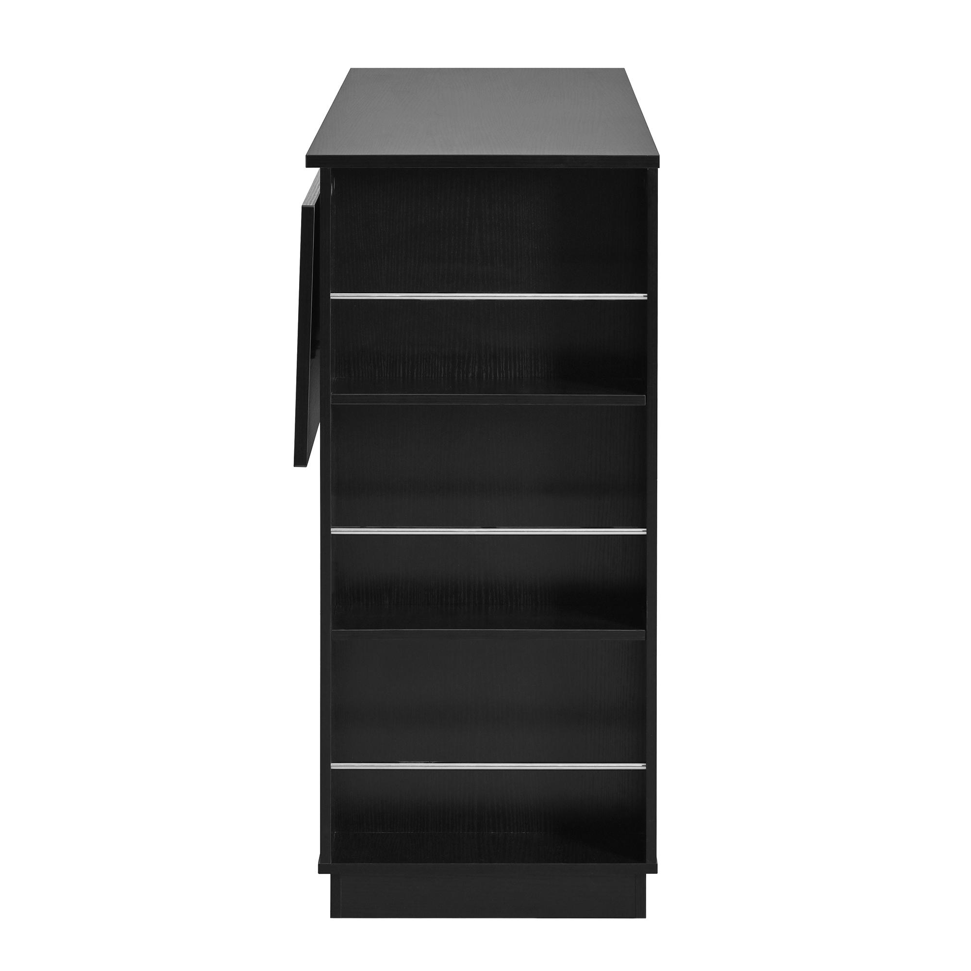 47.2" Multi-functional Extendable Kitchen Island with Drop Leaf, Built-in Power Outlet, Home Coffee Bar Wine Cabinet with Bottle Rack & Glass Holder, 2-Door Buffet Sideboard with Open Side Storage Shelves, Water-resistant Easy Clean MDF, Space Saving