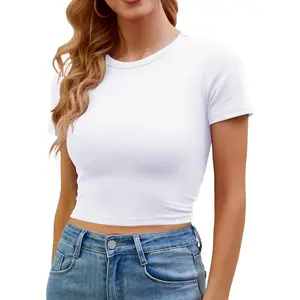 Women's Basic Teen Tee Workout Crewneck Short Sleeve Slim Fitted Casual Crop Top comfortable sport vest Womenswear Streetwear Tshirt Summer Beige Tan Minimalist Shortsleeve compression shirt women workout tops compression shirt women workout tops