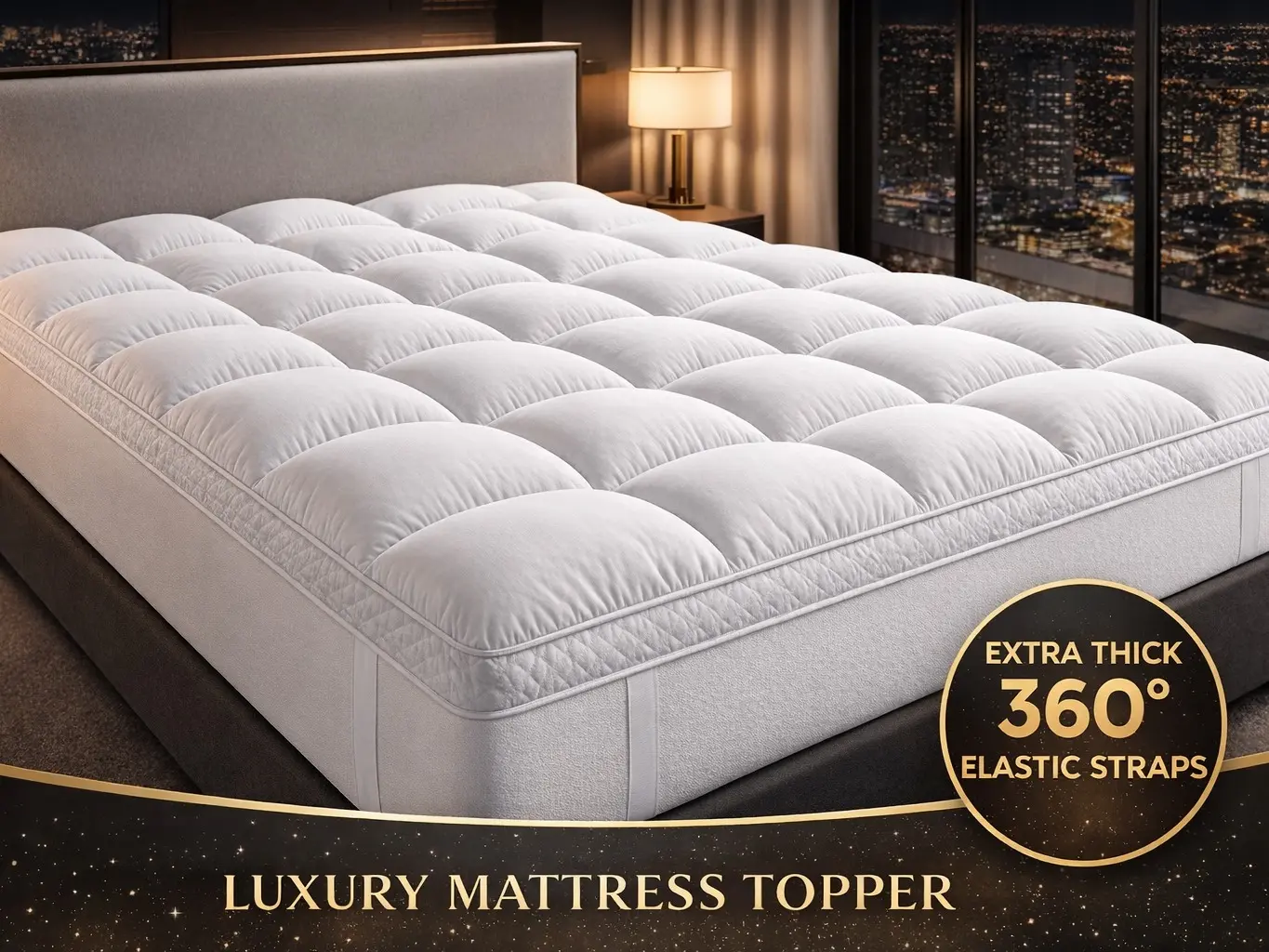 Extra Thick Queen Mattress Topper, Luxury Pillow Top Mattress Pad, Plush Quilted Bed Topper, Hotel Quality, Overfilled, Breathable, Deep Pocket 8-21 Inch, Secure 360° Elastic Fit, Noiseless, Machine Washable, White, Guest Room Essentials