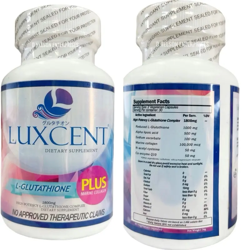 LUXCENT L-GLUTATHIONE PLUS MARINE COLLAGEN 1800mg | 60 Capsules | Potent Glutathione & Collagen Formula with Alpha-Lipoic Acid, Vitamin C, NAC, CoQ10 | Supports Skin Health, Detoxification & Immune System - TikTok Shop LUXCENT L-GLUTATHIONE PLUS MARINE COLLAGEN 1800mg | 60 Capsules | Potent Glutathione & Collagen Formula with Alpha-Lipoic Acid, Vitamin C, NAC, CoQ10 | Supports Skin Health, Detoxification & Immune System - TikTok Shop