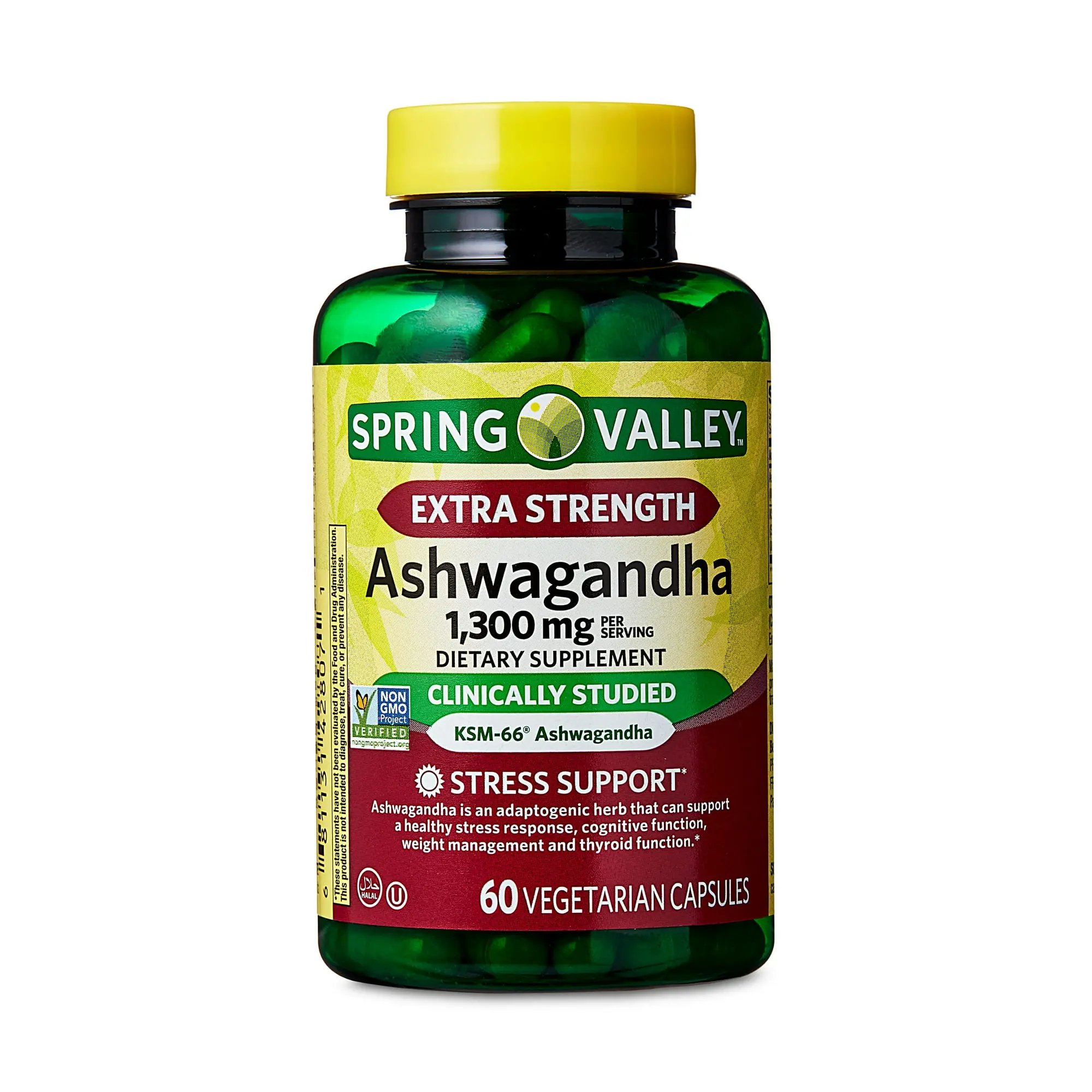 Spring Valley Extra Strength Ashwagandha 1300 mg - 60 Vegetarian Capsules for Health Support and Convenient Dosage Option - Healthcare, Fitness Anxiety Relief Supplements Botanical Supplement