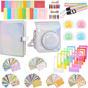 Mini 12 Instant Camera Accessories Kit Compatible with Instax Mini 12 Instant Camera, Include Case, Album, Stickers, Photo Frames, Paper Frame, Filters (Bright Silvery)