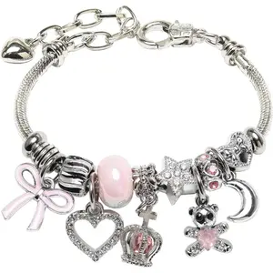 Cute Charm Bracelet for Girls - Adjustable Cartoon Friendship Silver Bracelet, Stainless Steel Birthday & Holiday Gift Jewelry