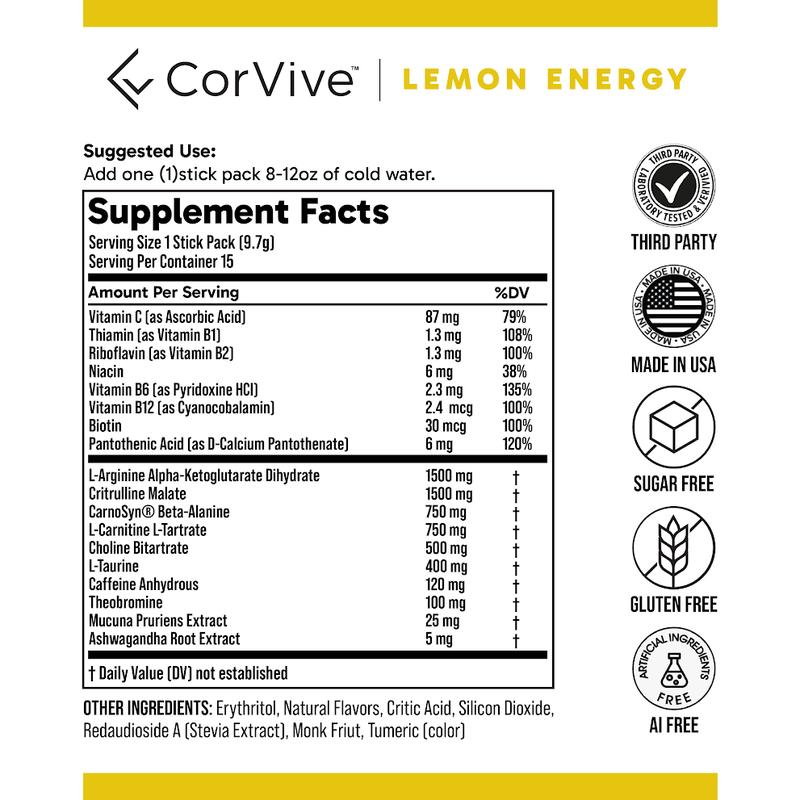 CorVive's Energy and Focus Drink Mix Powders Beverage sugar free fitness supplements Sport