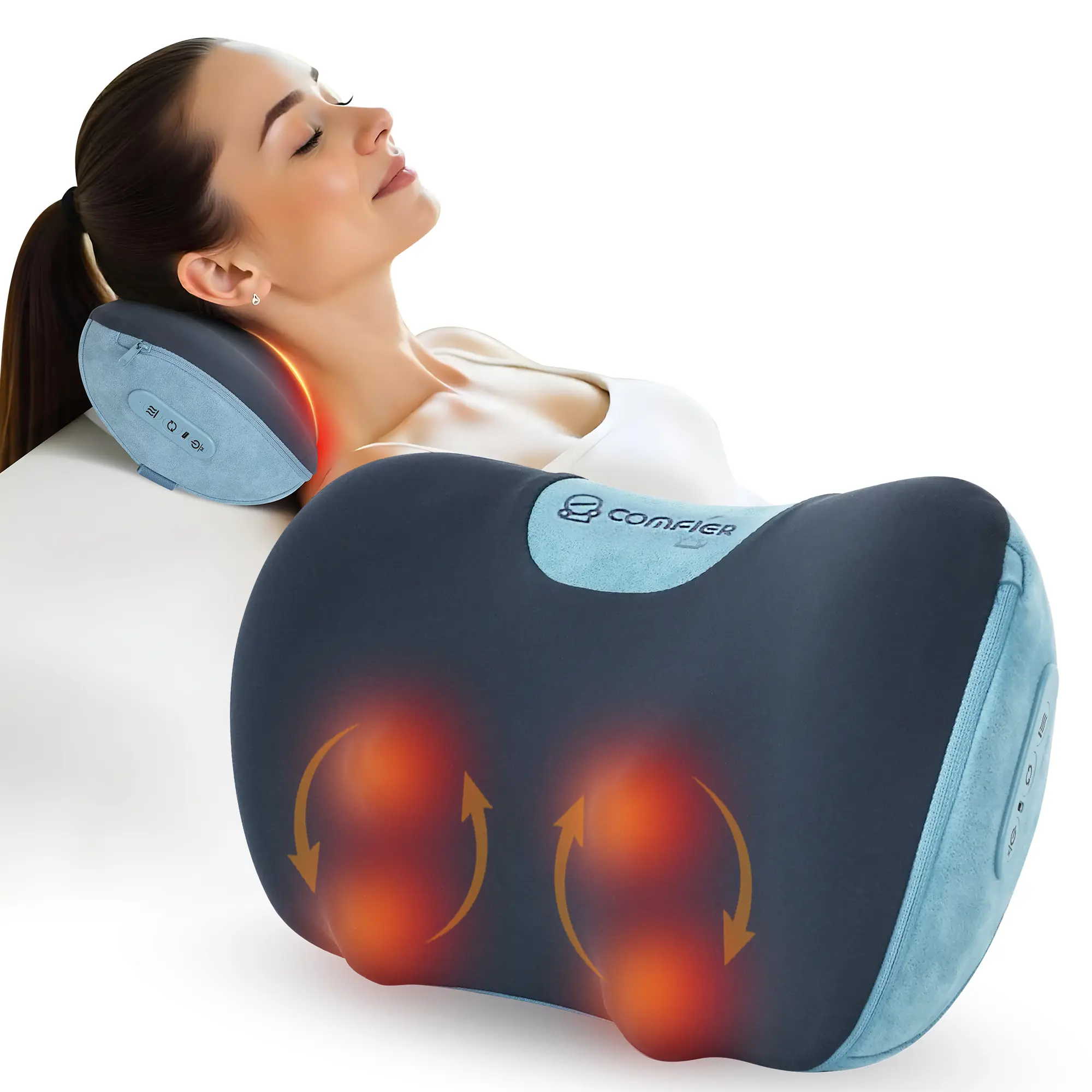 Comfier Wireless Shiatsu Neck and Back Massager Pillow, 3D Deep Tissue Kneading with Heat for Shoulder Pain Relief, Fastcharging Portable Spa Back Rest for Home, Office, Car, Neck Shoulder Relaxer, Home Supplies