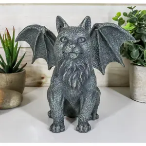 Gothic Guardian Winged Feline Cat Vampire Gargoyle Desktop Paperweight Figurine