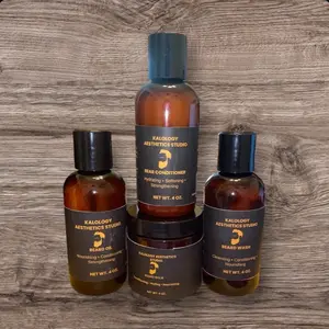 Kalology Aesthetic Studio Beard Set - Oil Wash Balm, Beard Conditioner, and Beard Wash - 4 oz Each