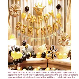 Gold Series Set, Influencer Birthday Decoration, Aluminum Foil Balloons, Fairy Tale Theme, Party Background Wall, No Card Included