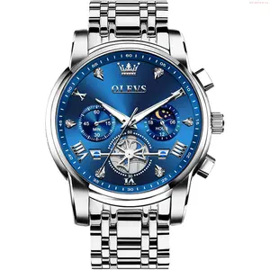 OLEVS Watch OLEVS Men's Stainless Steel Chronograph Watch, Large Face Easy to Read Roman Numerals Diamond Accented Analog Dress Watches for Men, Elegant Waterproof Luminous Male Quartz Wristwatch
