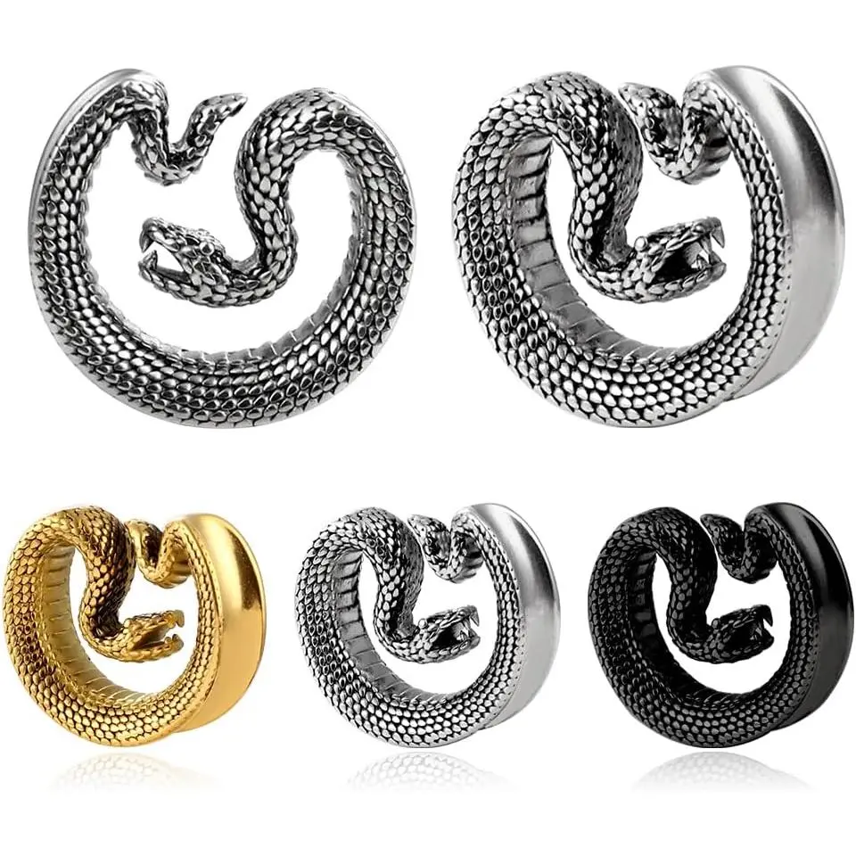8mm-25mm (0g-1") Snake Saddle Plugs Ear Gauges Tunnels  316 Stainless Steel Earrings Plugs  For Ears Expander   2 count