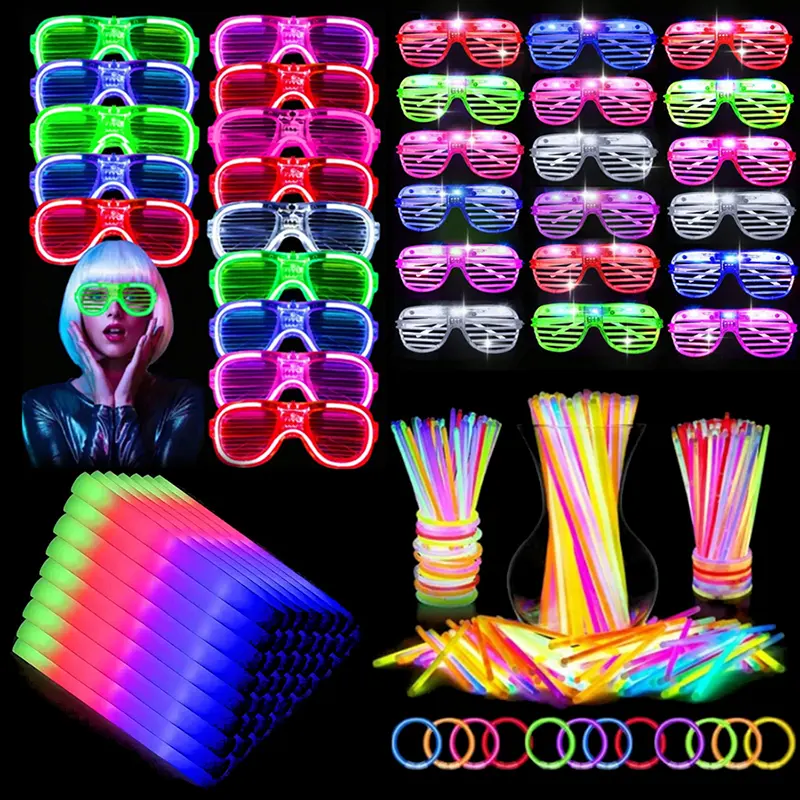 135pcs Glowing Lights Complete Kit Set Pack - Luminous Party Decorations for Weddings, Christmas, 100 Liquid Sticks, 23 Foam Fluorescent Sticks, 12 Pairs of Luminous Glasses