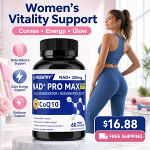 HIILEATHY NAD+ Pro Max | Pure Botanical Dietary Blend | 300mg Premium NAD+, CoQ10 & Resveratrol with Natural Plant Elements Brain Boost Supplement