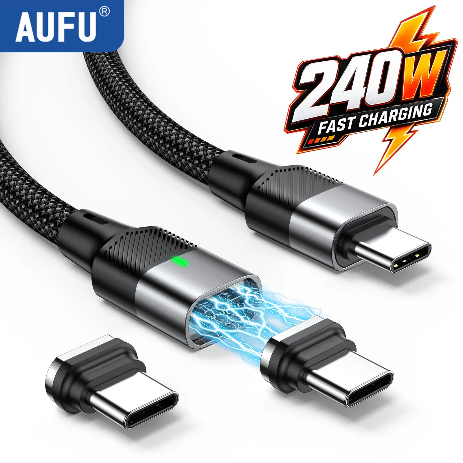24Pin 2-in-1 Magnetic Charging Cable, Fast Charge Data Transfer Cord with Detachable USB-C Connector for iPhone, Android Mobile Phones